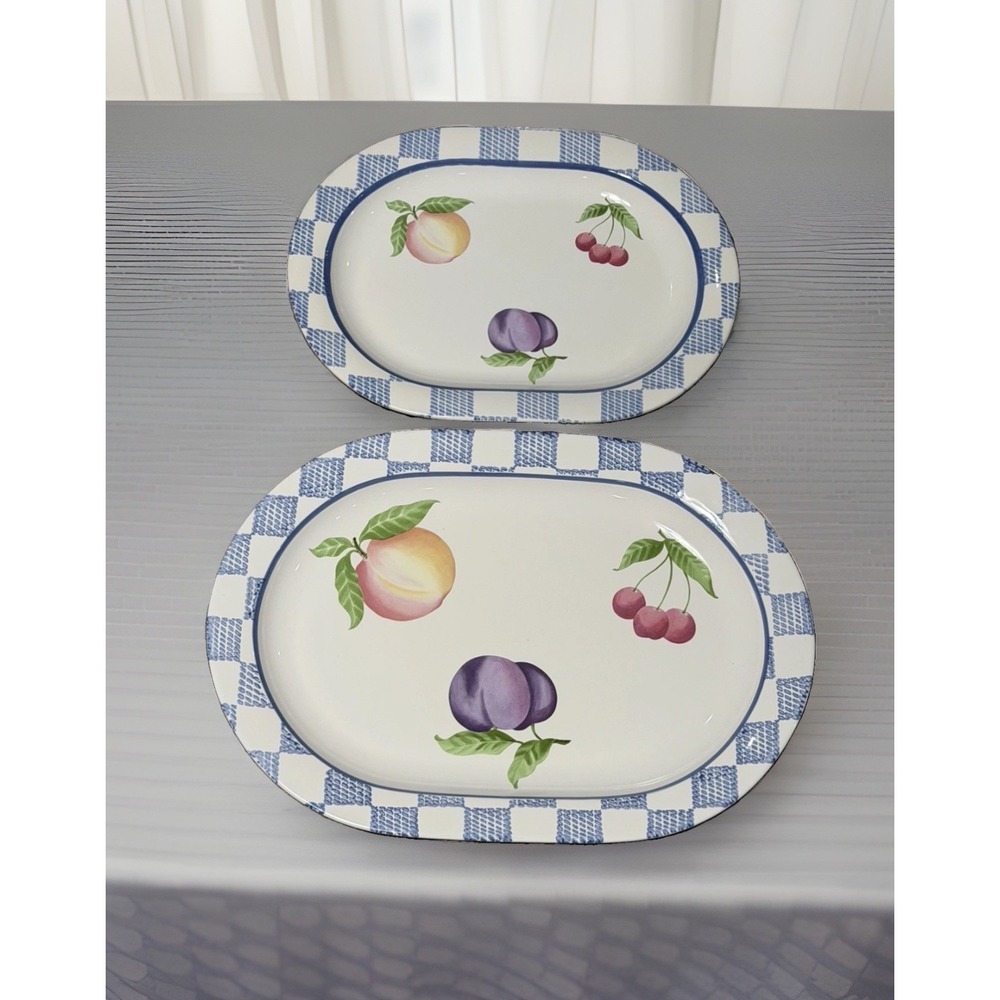 Discontinued Pfaltzgraff Hopscotch Fruit Oval Serving Platters Set Of 2